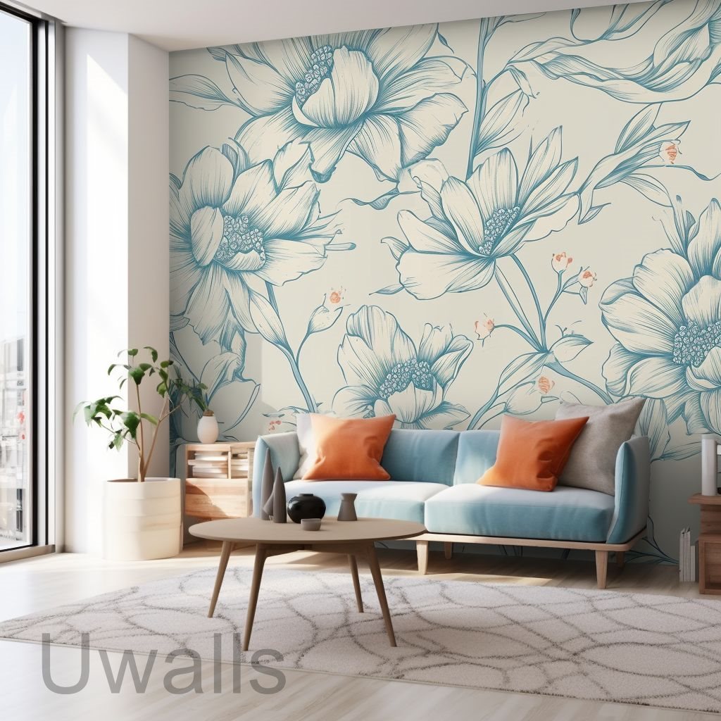 Tapet floral clasic în interiorul camerei de zi