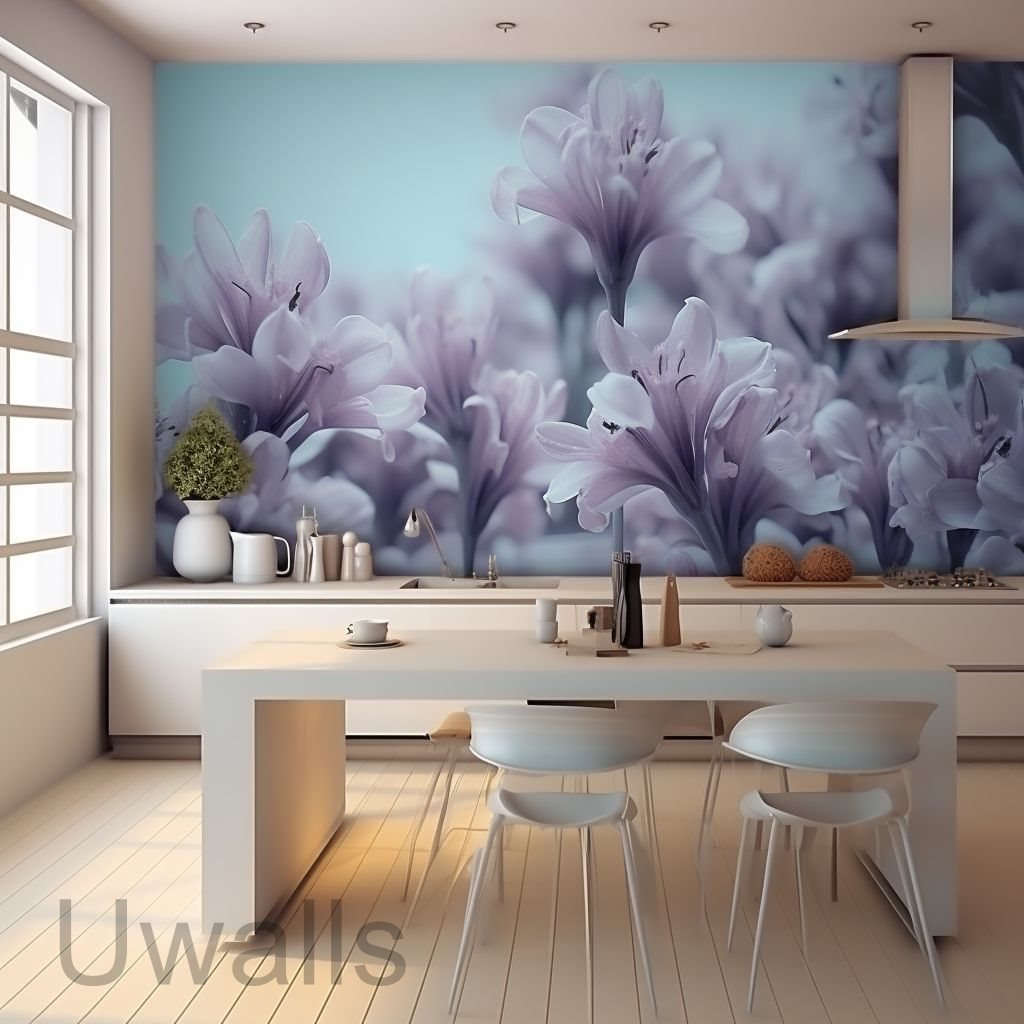 Tapet floral delicat în interiorul bucătăriei
